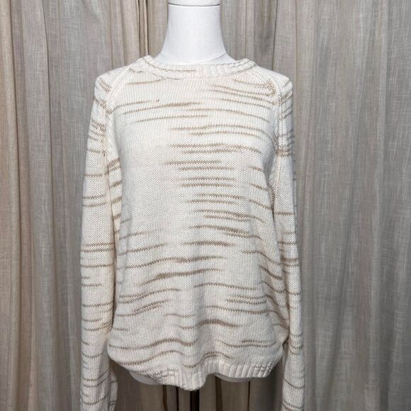 J.Crew Ivory Striped Knit Sweater – Size M – Cotton Blend Pullover - Picture 1 of 8